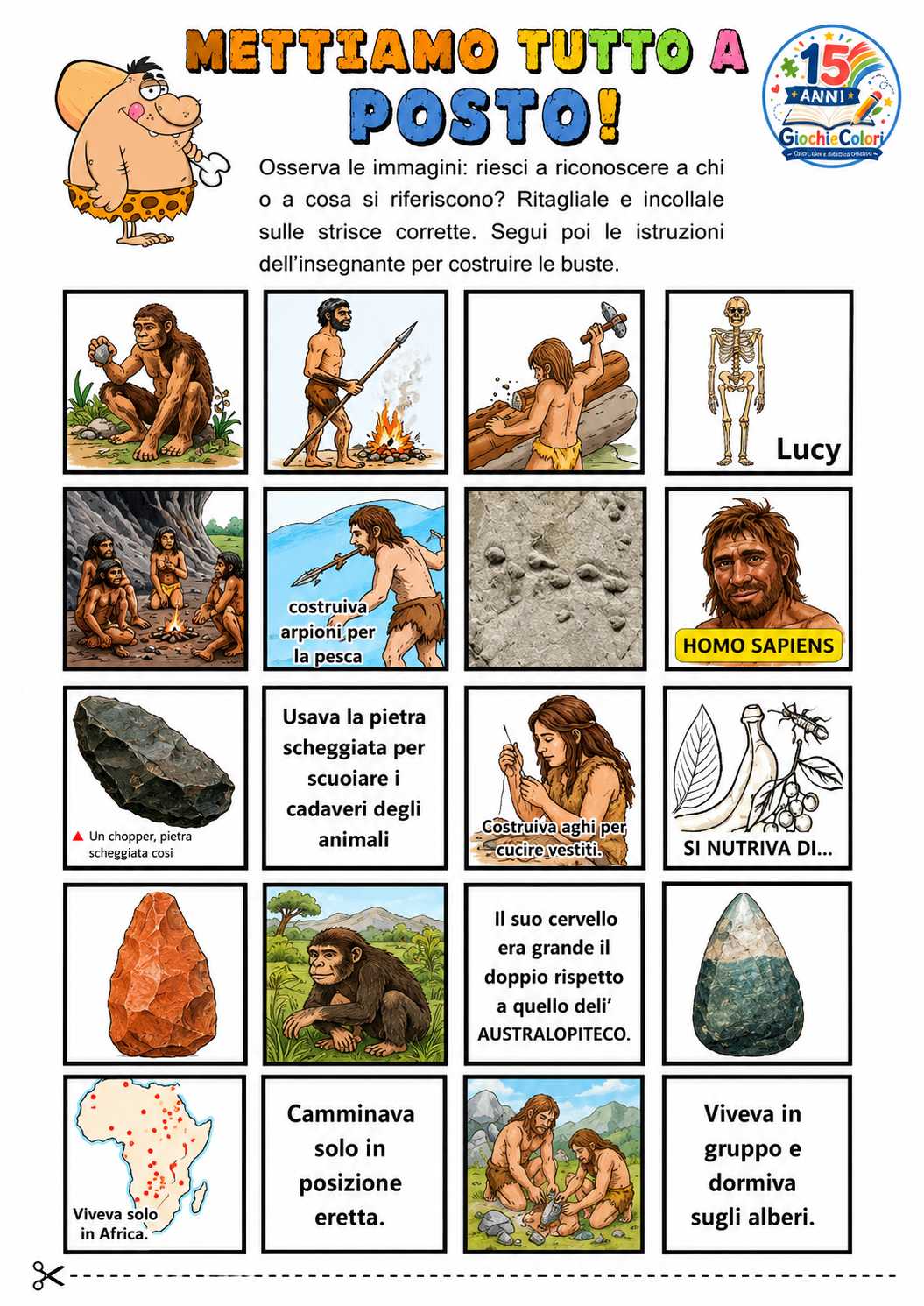 Strisce del lapbook dedicate agli ominidi
