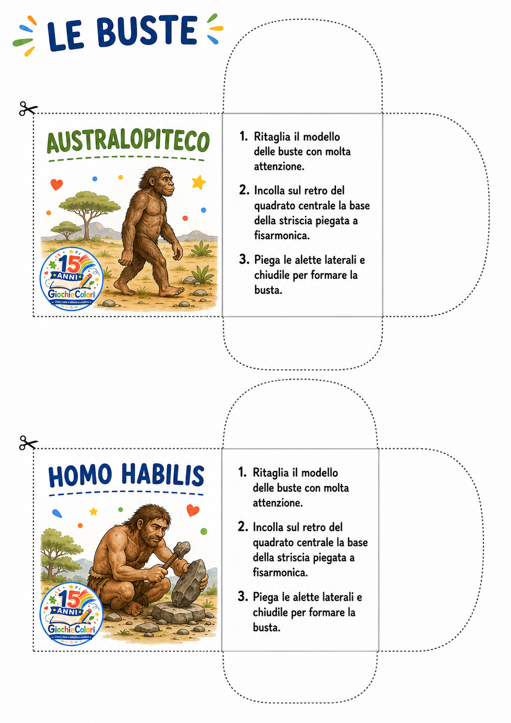 Modelli delle buste per Homo erectus e Homo di Neanderthal