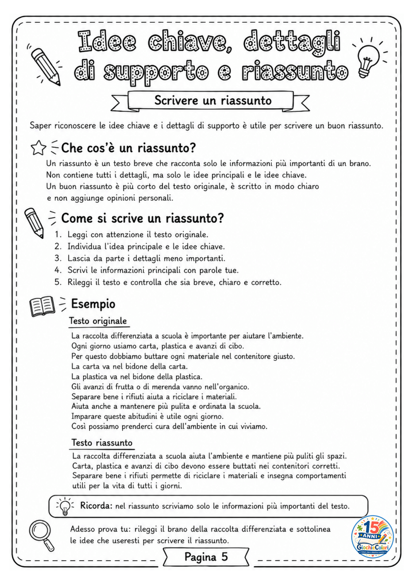 Attività di scrittura del riassunto per bambini - anteprima 8