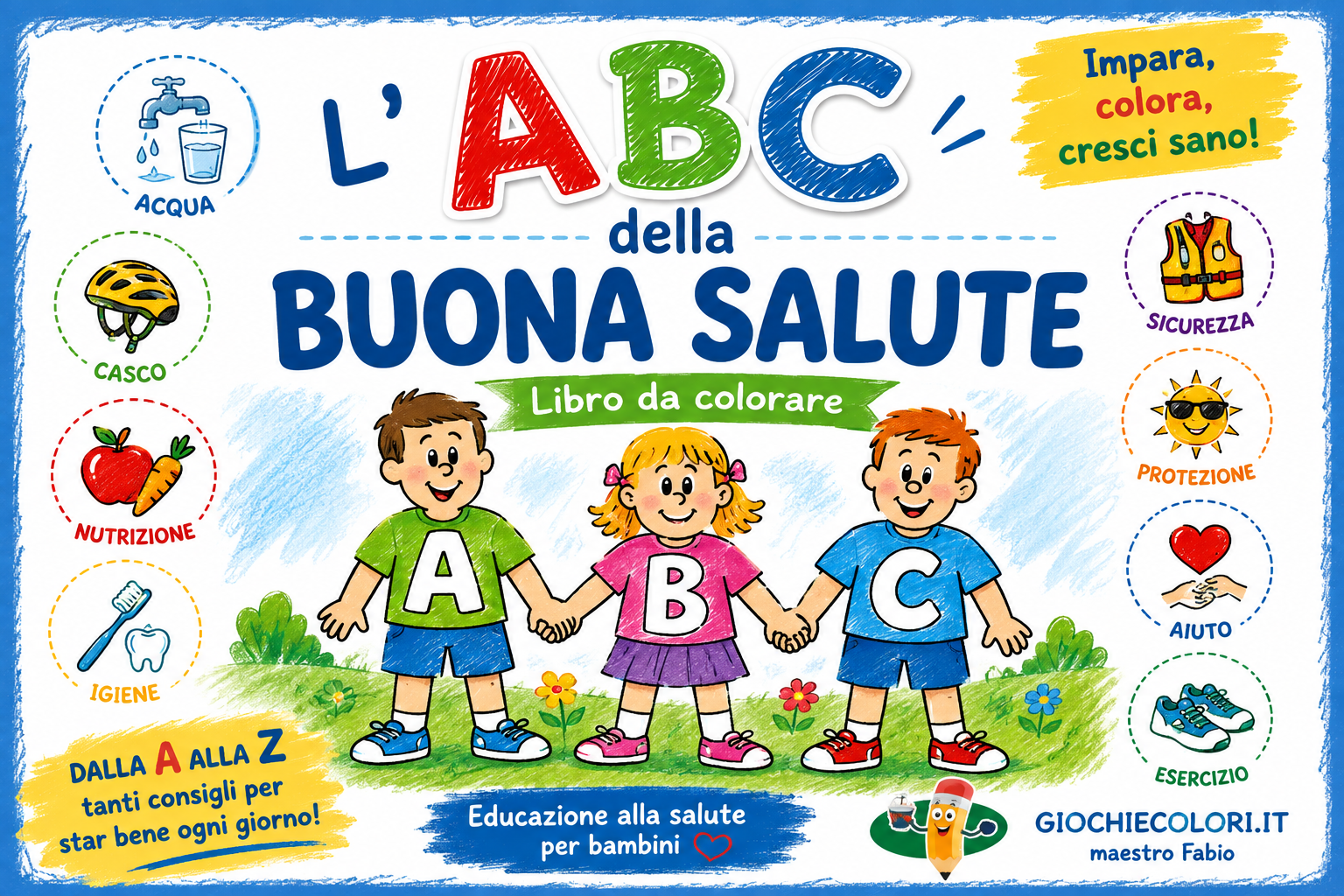 L'ABC della buona salute - libro da colorare educativo per bambini