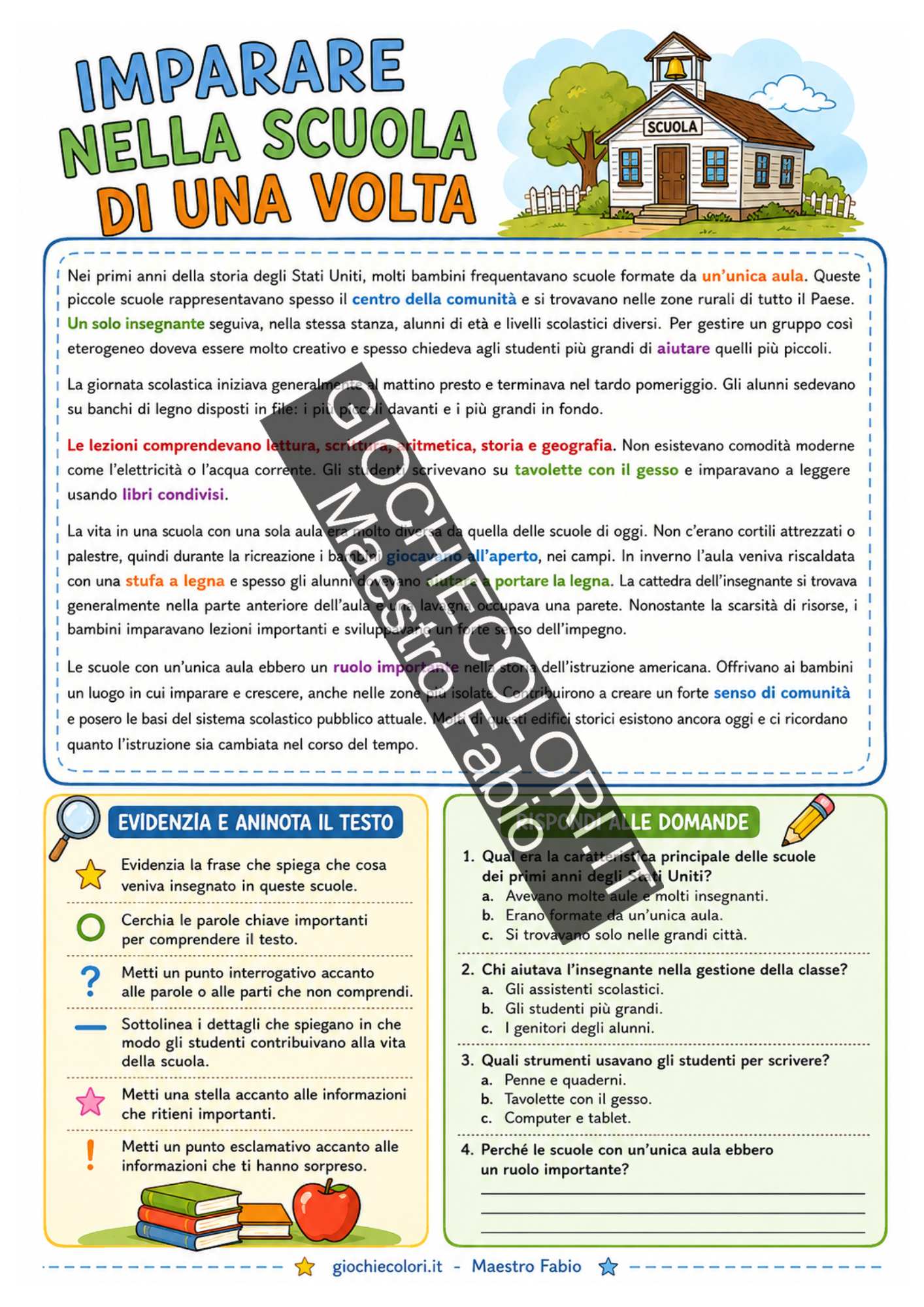 Scheda didattica di italiano per l'accoglienza scolastica