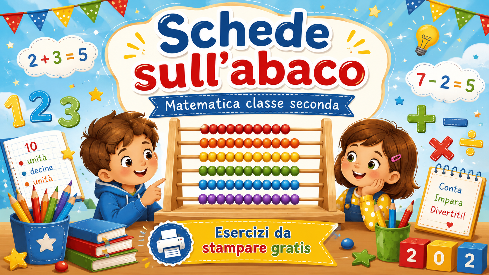 Schede didattiche di matematica sull'abaco per la classe seconda