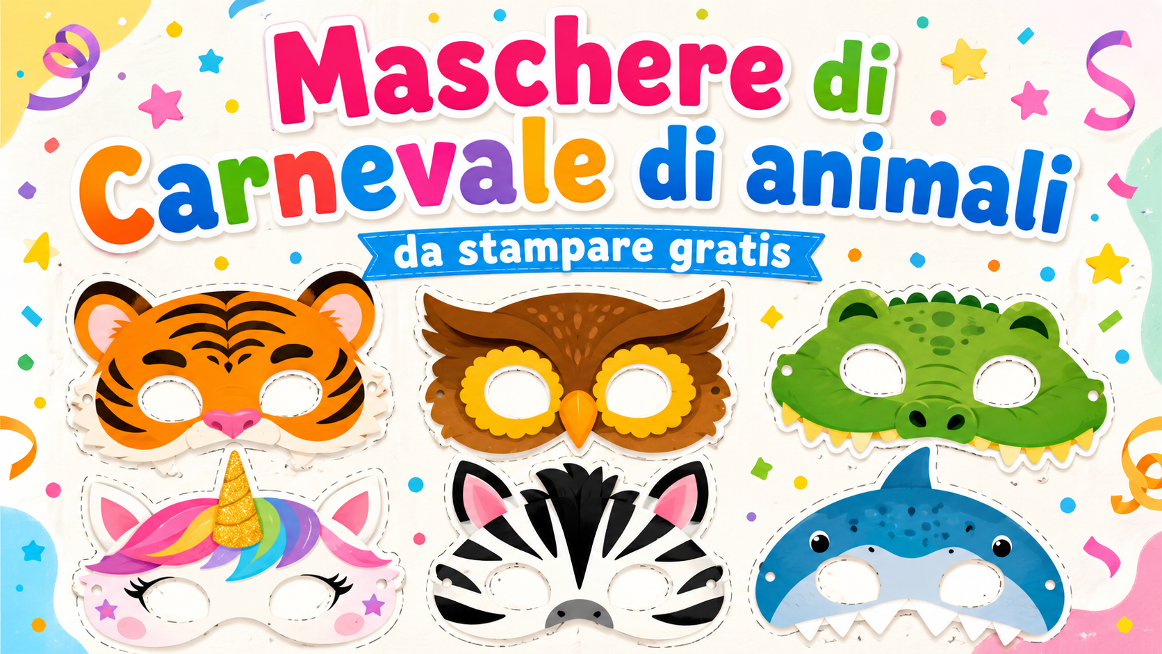 Maschere di Carnevale di animali da stampare e colorare gratis