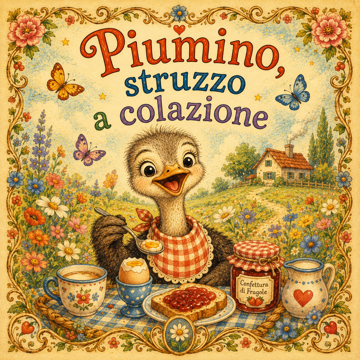 Copertina Piumino struzzo a colazione