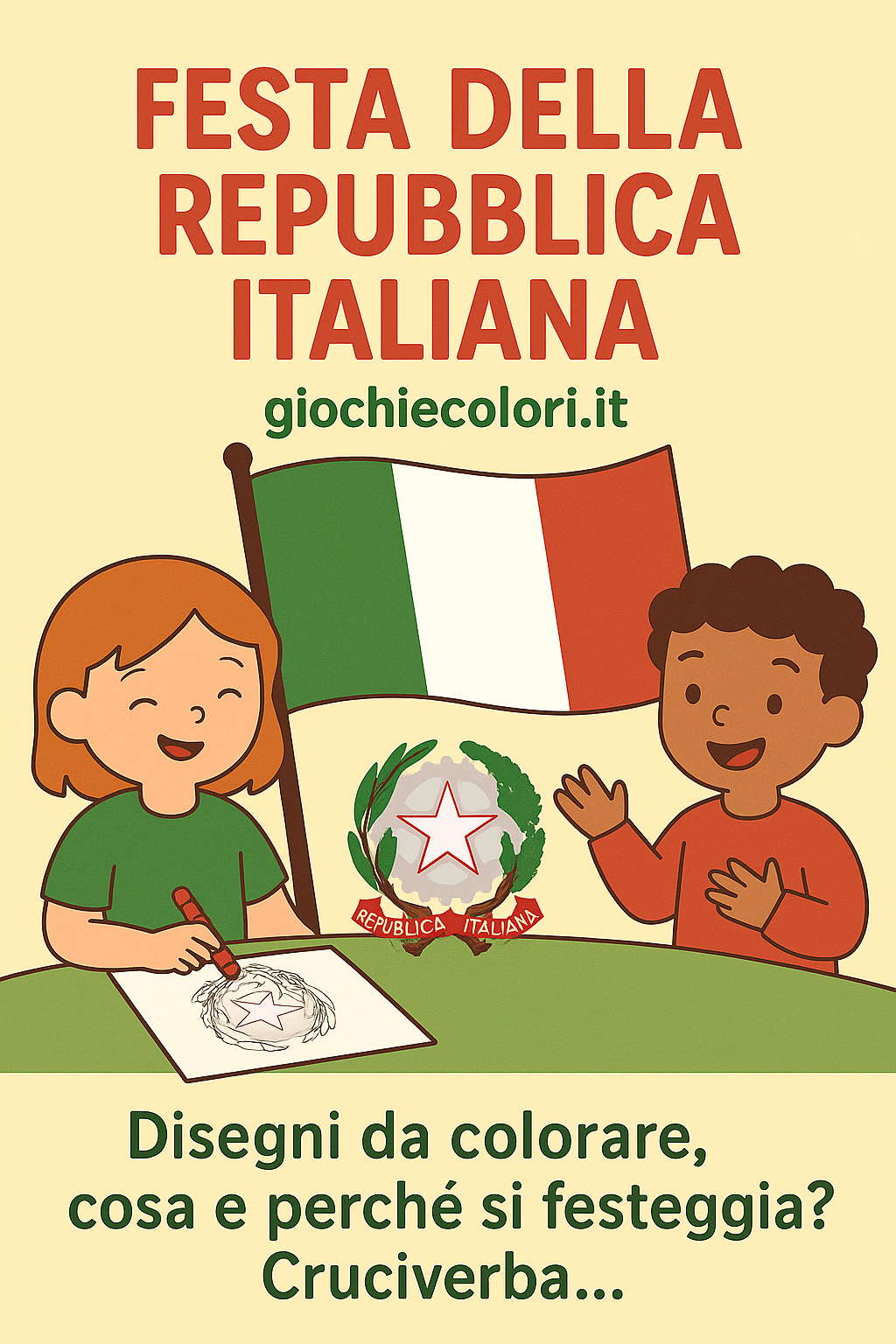 Pagina del libro con disegni da colorare sulla Repubblica Italiana