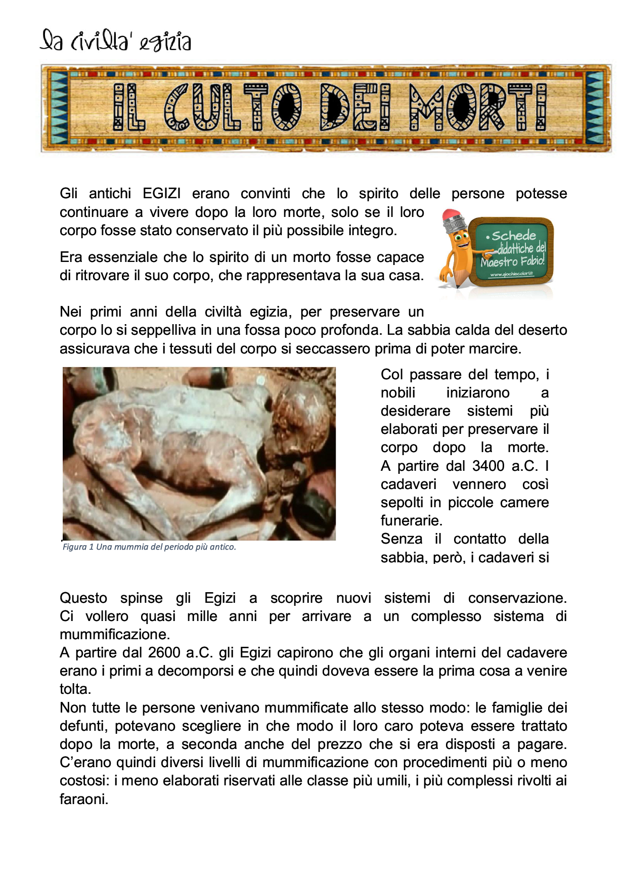 Scheda didattica sul culto dei morti nell'Antico Egitto pagina 1