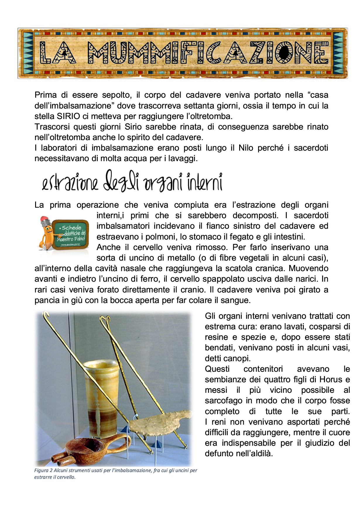 Scheda didattica sulla mummificazione egizia pagina 2