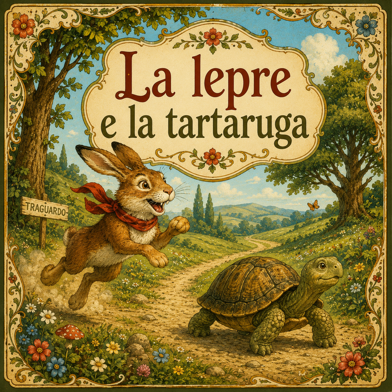 Copertina della favola La lepre e la tartaruga