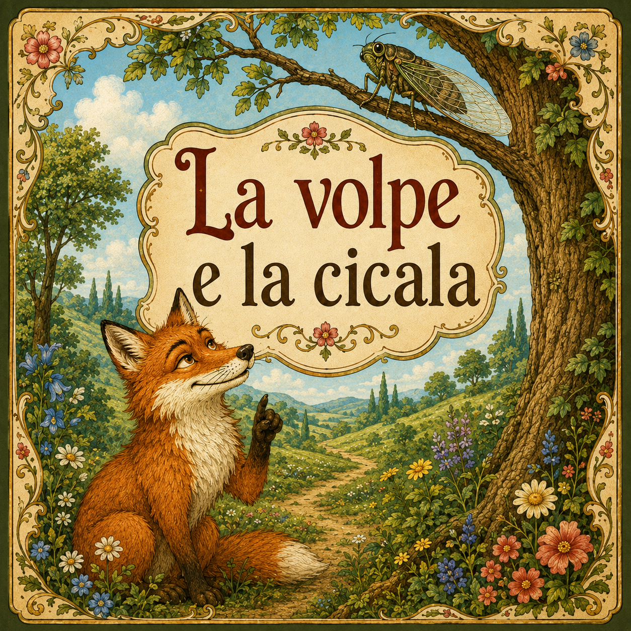 Copertina della favola La volpe e la cicala
