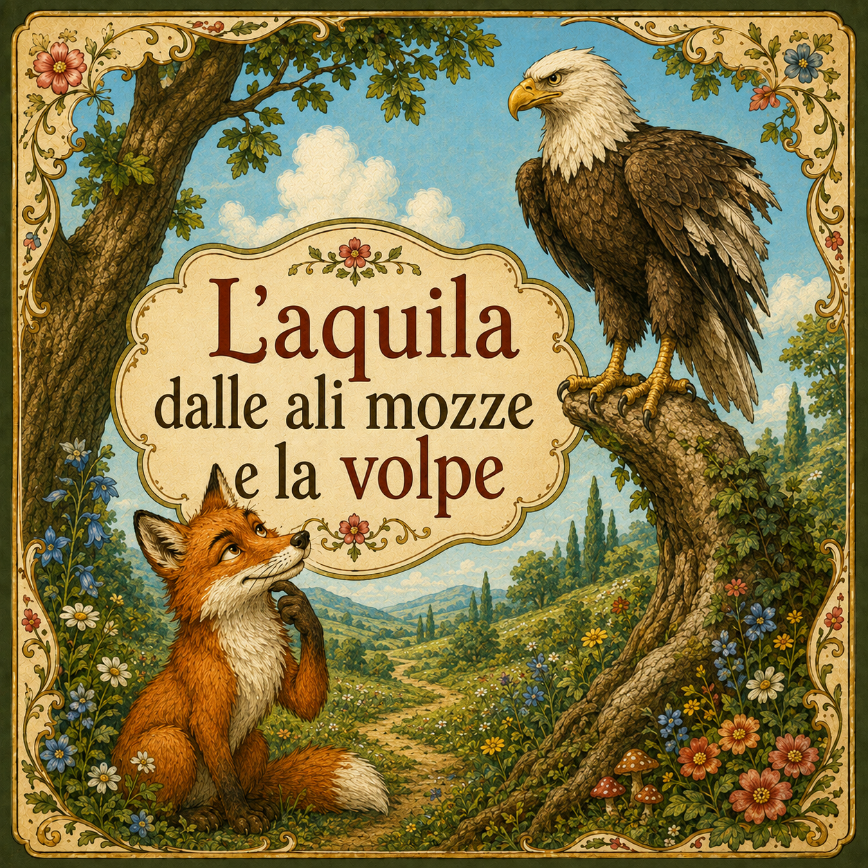 Copertina della favola L'aquila dalle ali mozze e la volpe