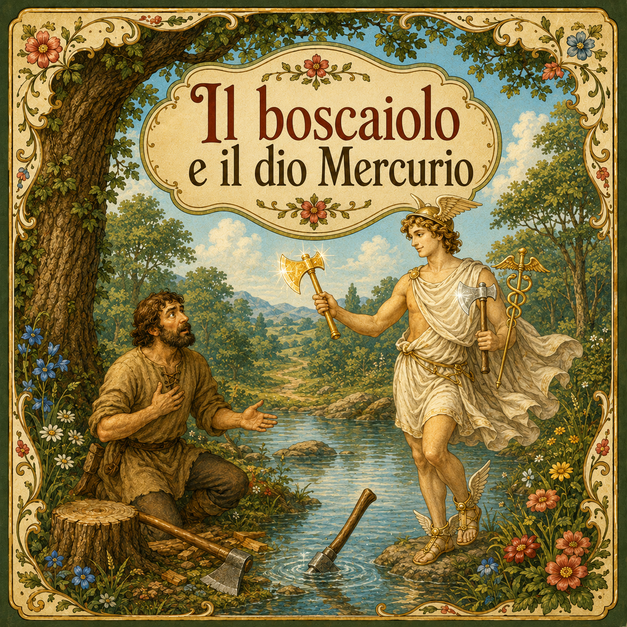 Copertina della favola Il boscaiolo e il dio Mercurio