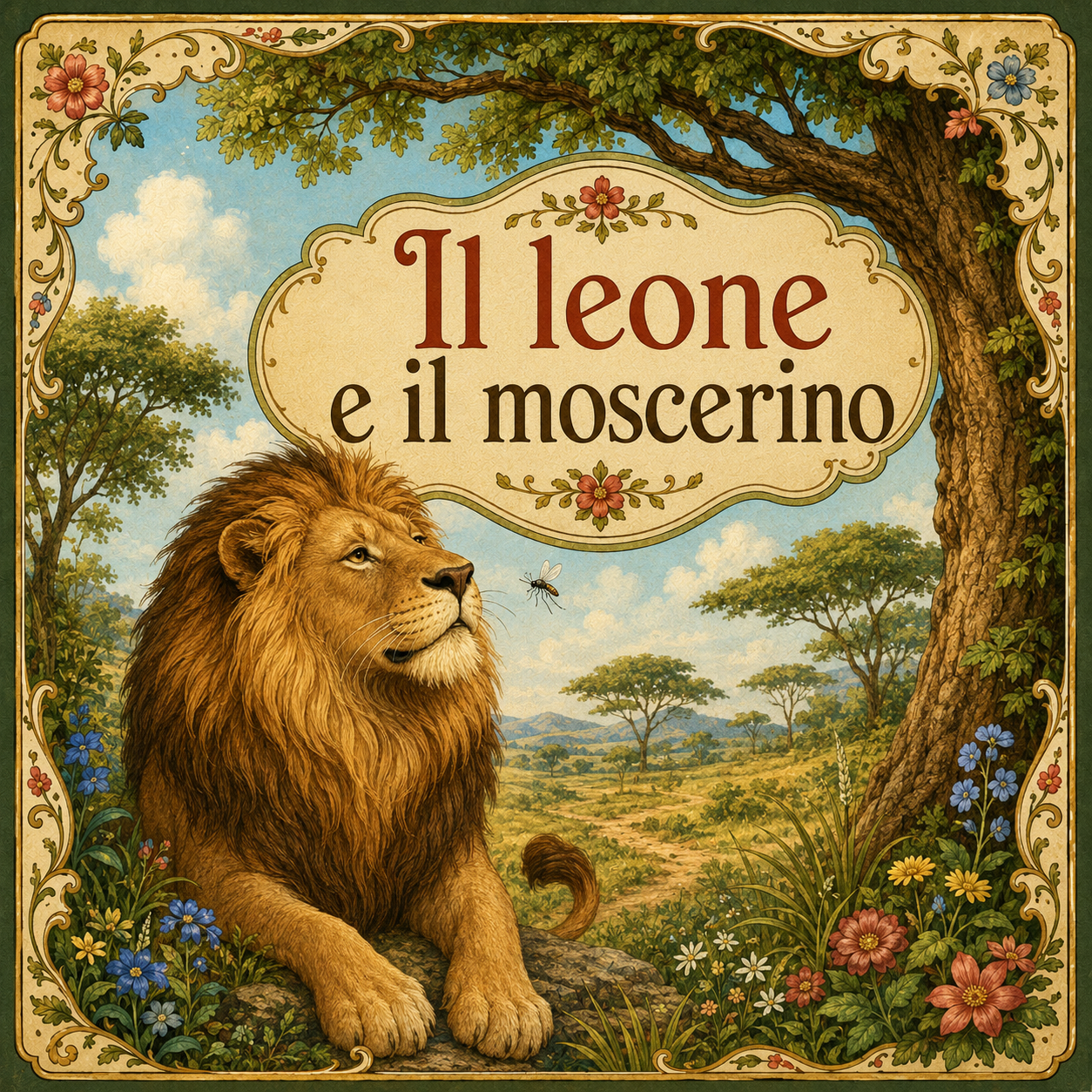 Copertina della favola Il leone e il moscerino