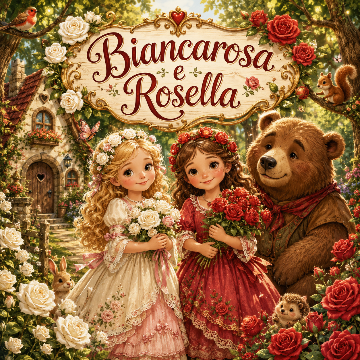 Copertina della fiaba Biancarosa e Rosella