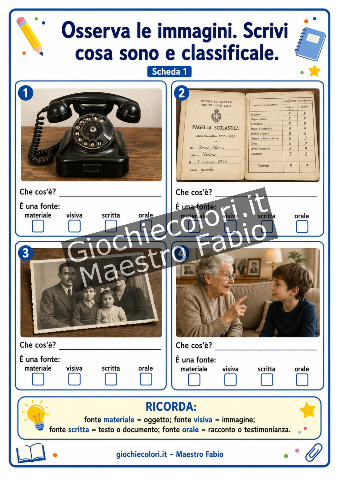 Esercizio di classificazione delle fonti storiche