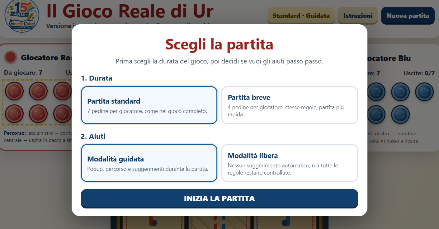 Gioco Reale di Ur online: tabellone interattivo