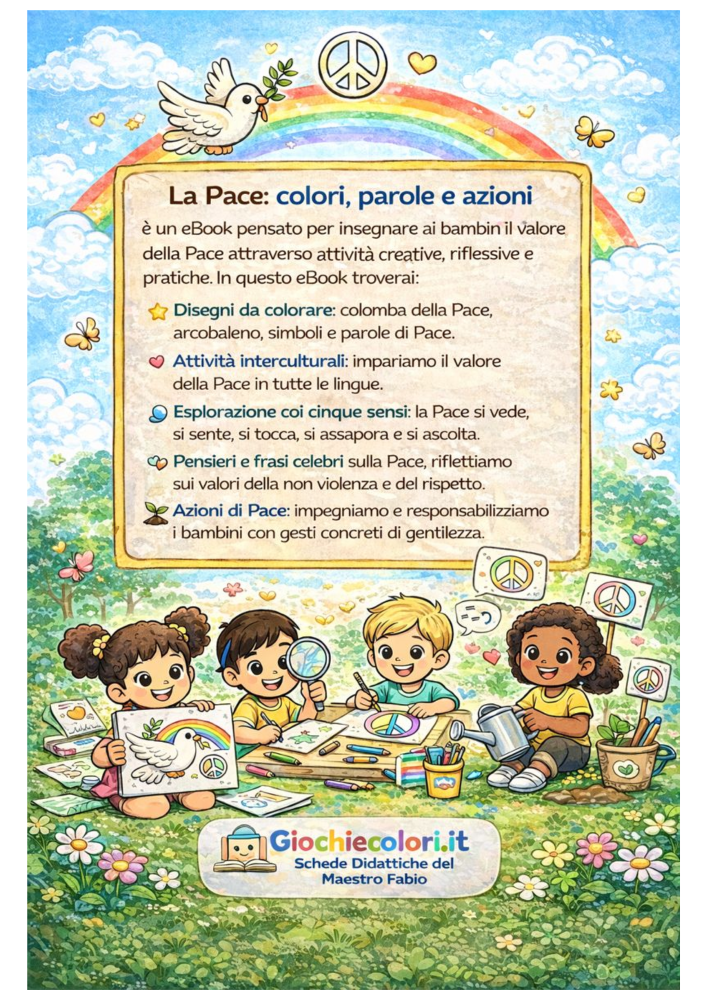 Retro copertina ebook La Pace: colori, parole e azioni