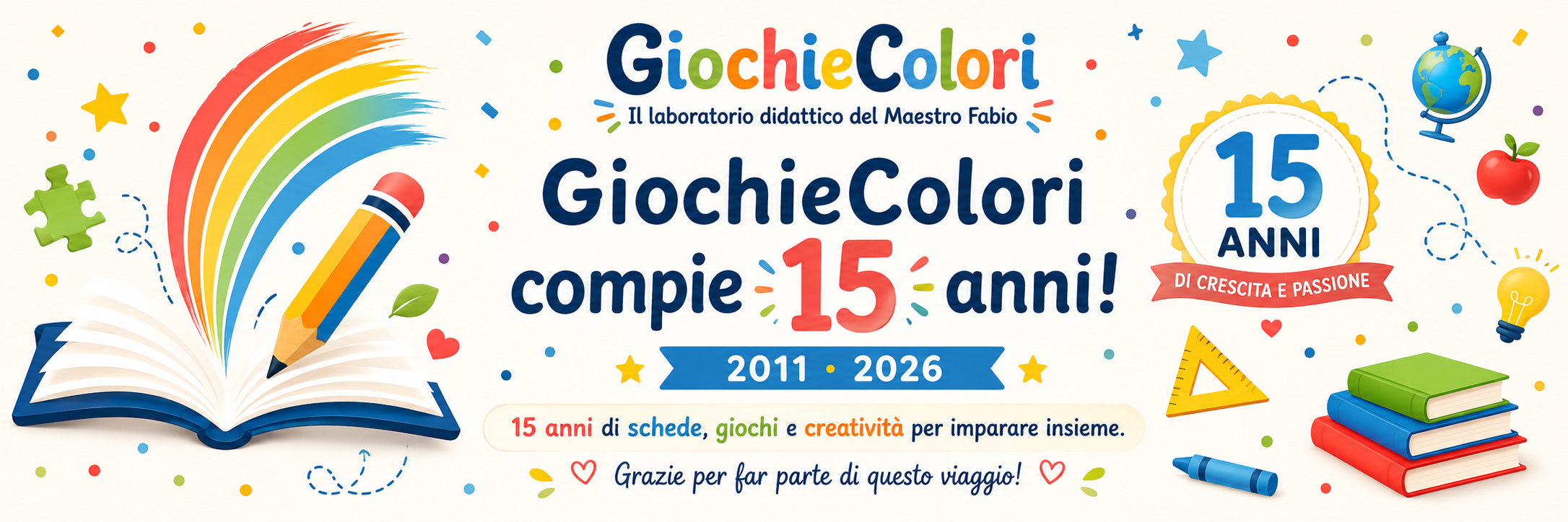 GiochieColori compie 15 anni - 15 anni di schede, giochi e creatività per imparare insieme