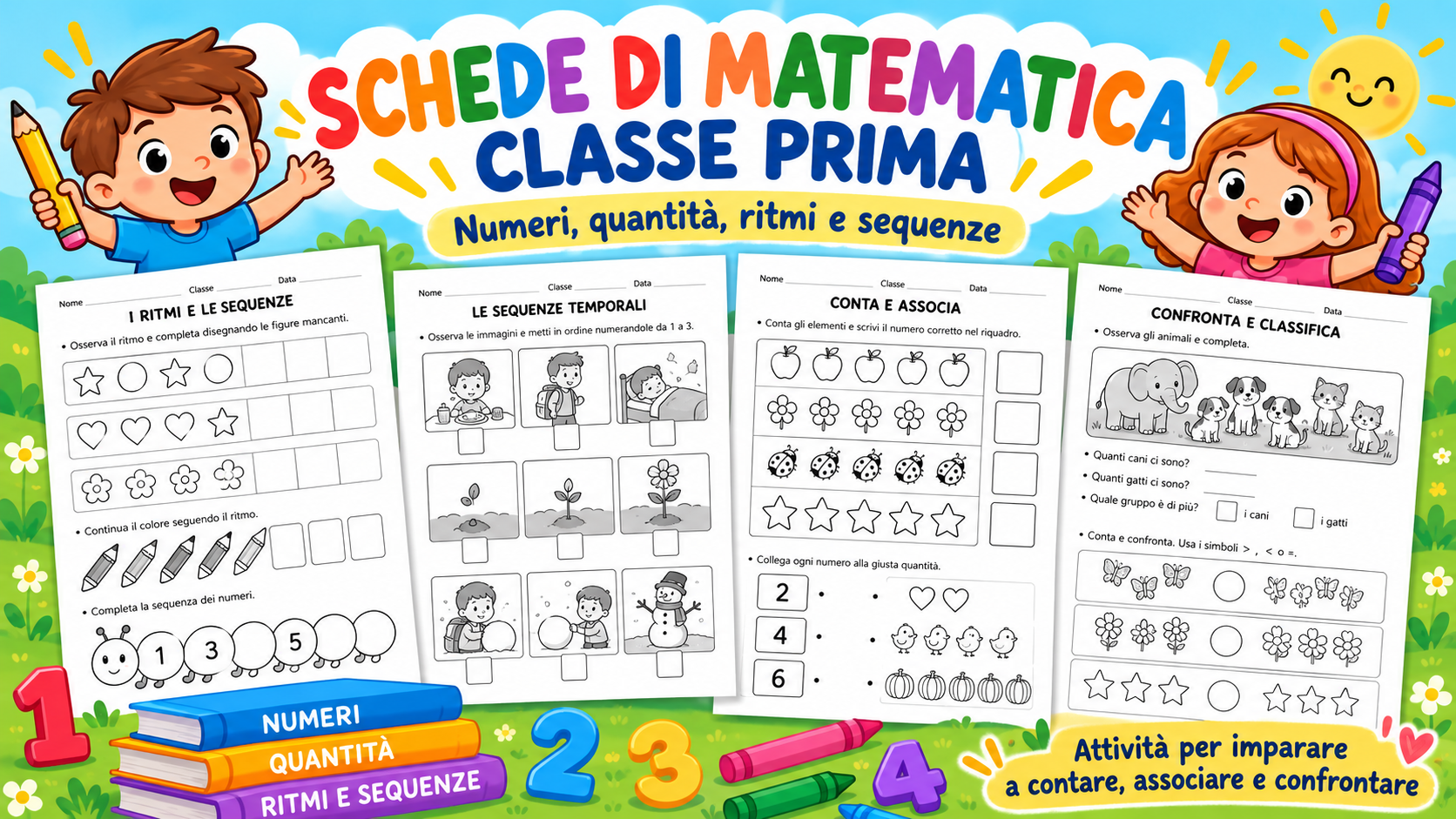 Matematica classe prima: schede su numeri, quantità, ritmi e sequenze