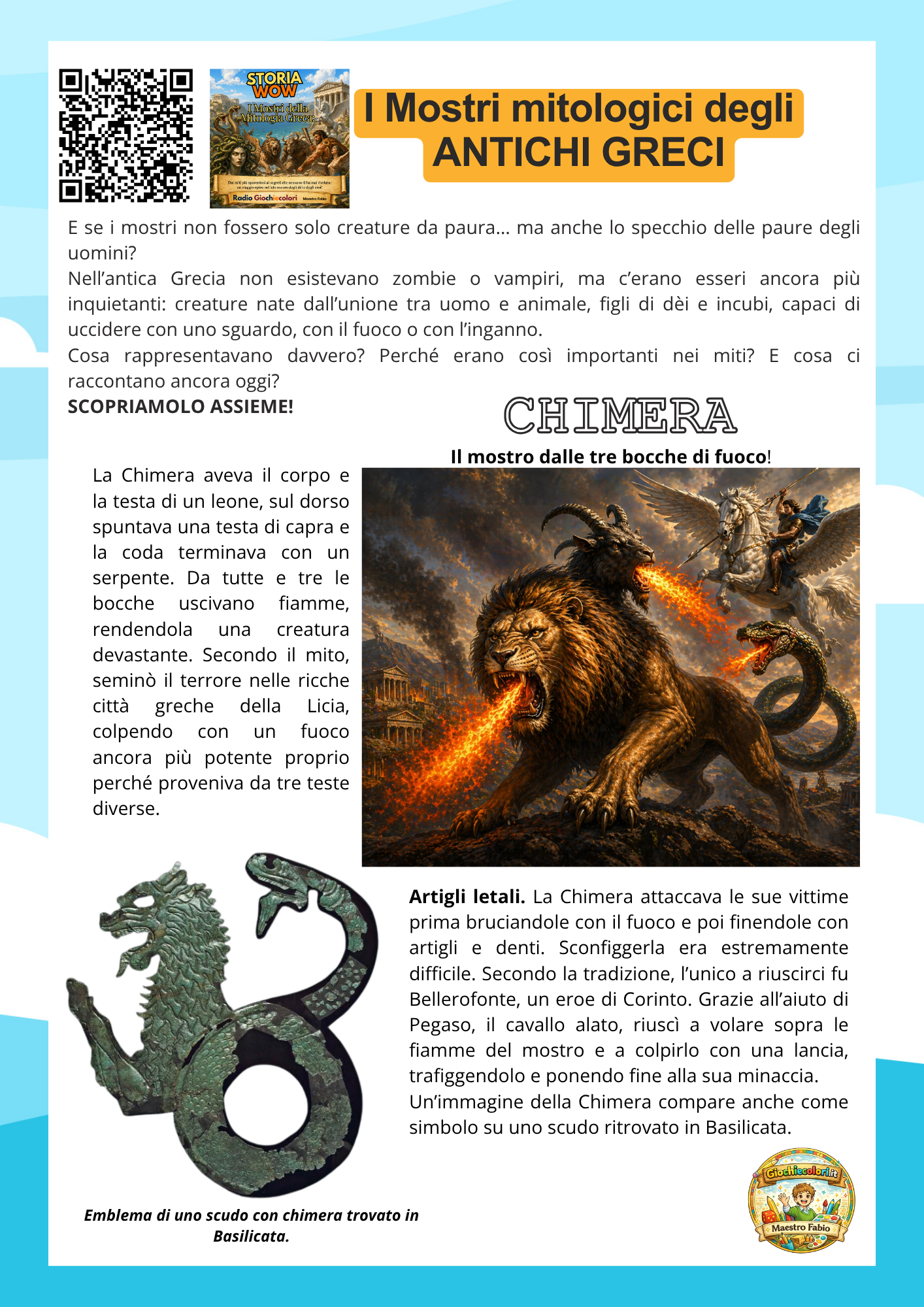 Anteprima scheda Chimera mostri mitologici antichi Greci