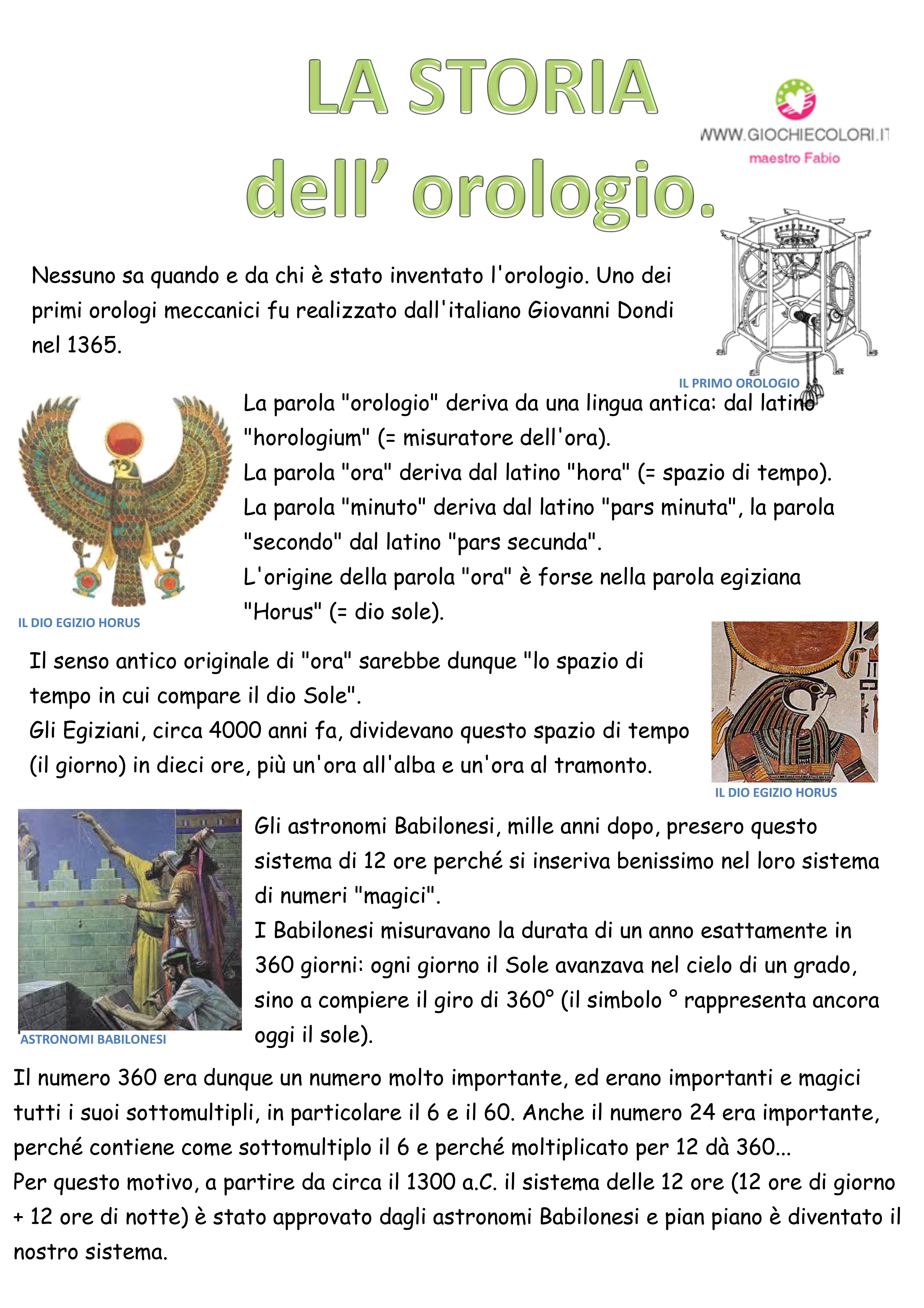 Anteprima della scheda La storia dell'orologio per bambini scuola primaria pagina 1