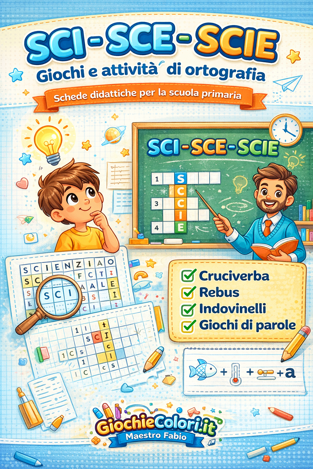 Schede didattiche su SCI SCE SCIE con giochi ortografici per la scuola primaria