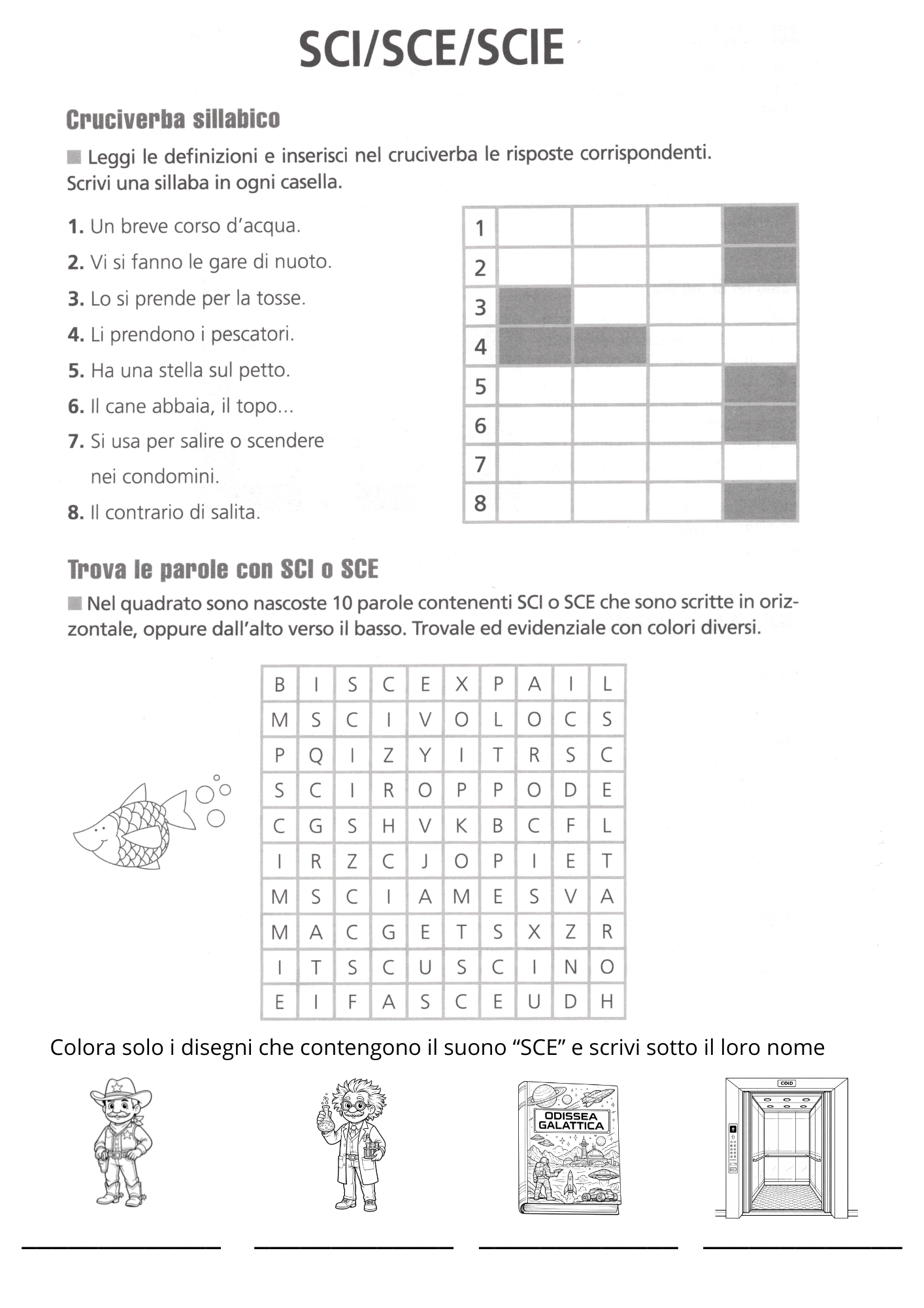 Anteprima ridotta scheda didattica ortografia SCI SCE SCIE con giochi e attività