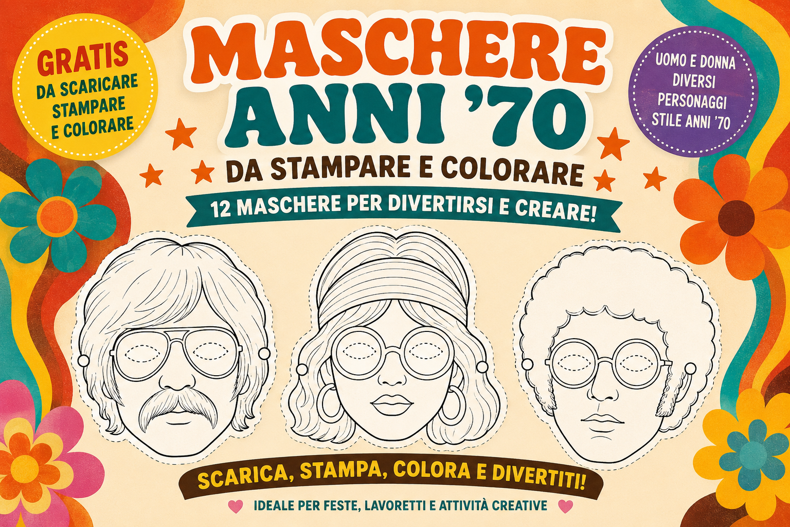 24 maschere di personaggi da stampare, colorare e ritagliare gratis