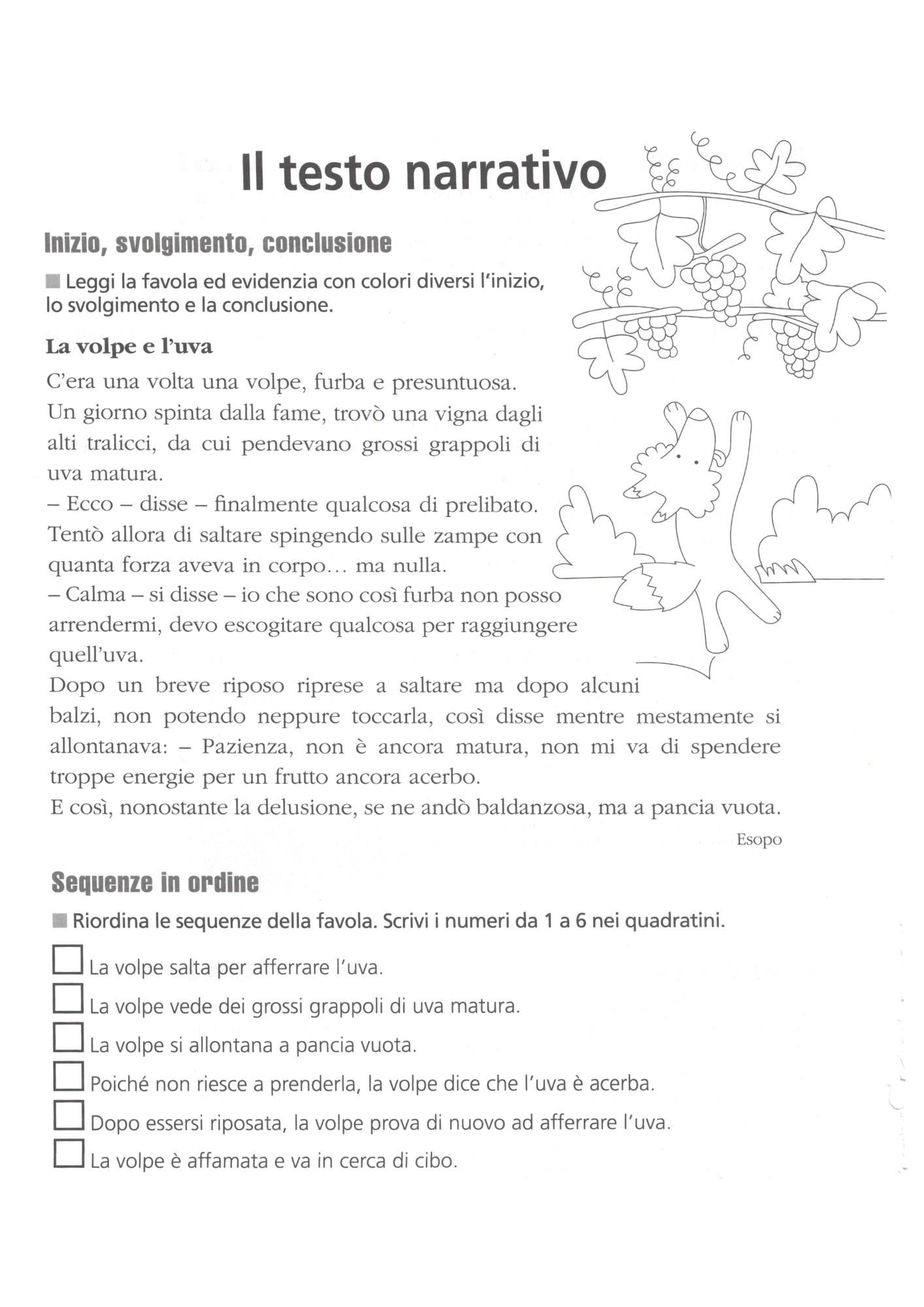 Anteprima scheda testo narrativo con inizio svolgimento conclusione