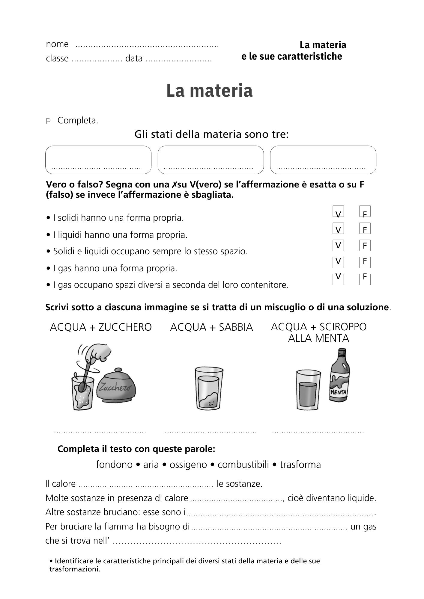 Anteprima verifica sugli stati della materia per la scuola primaria