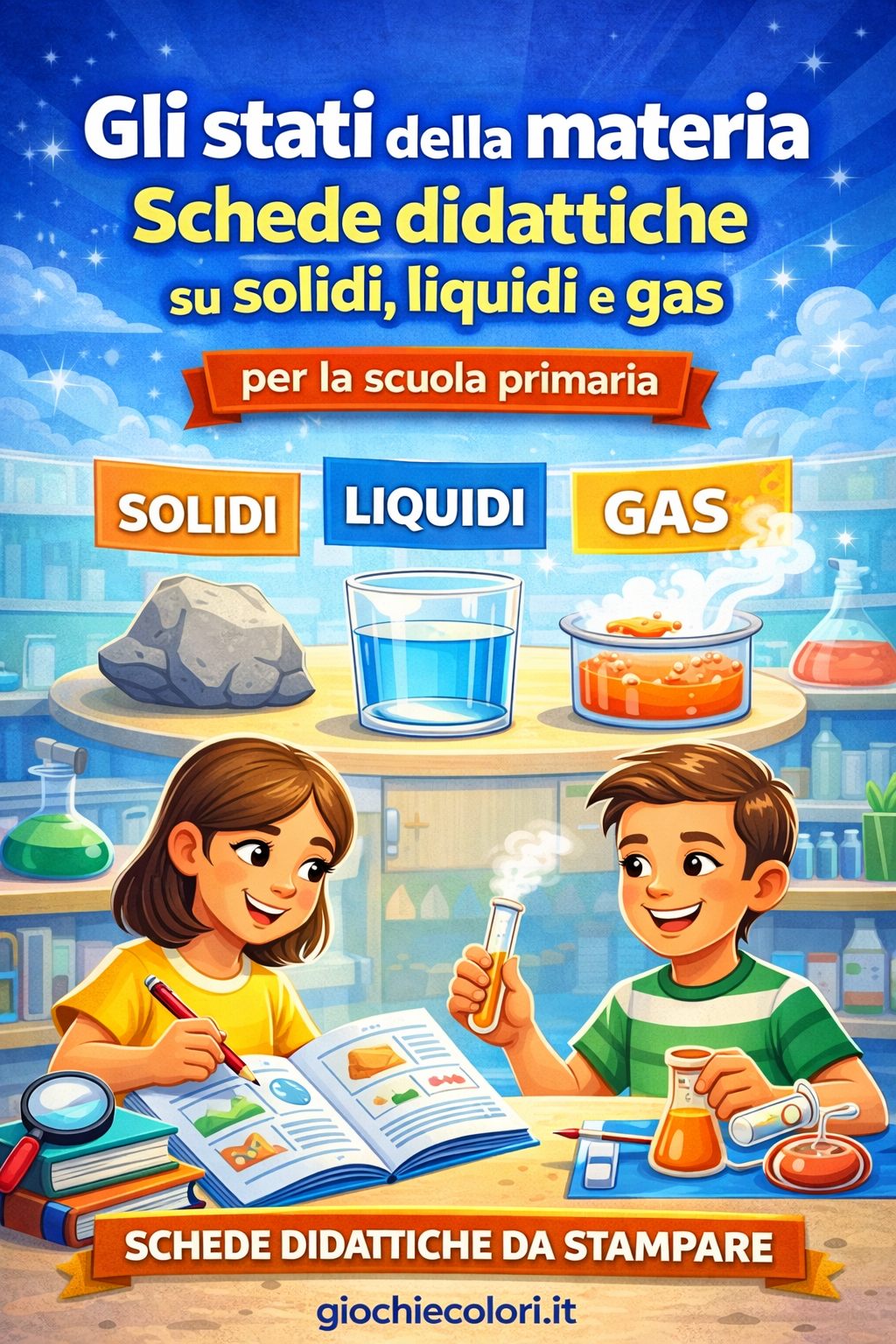 Schede didattiche sugli stati della materia per la scuola primaria: solidi, liquidi e gas