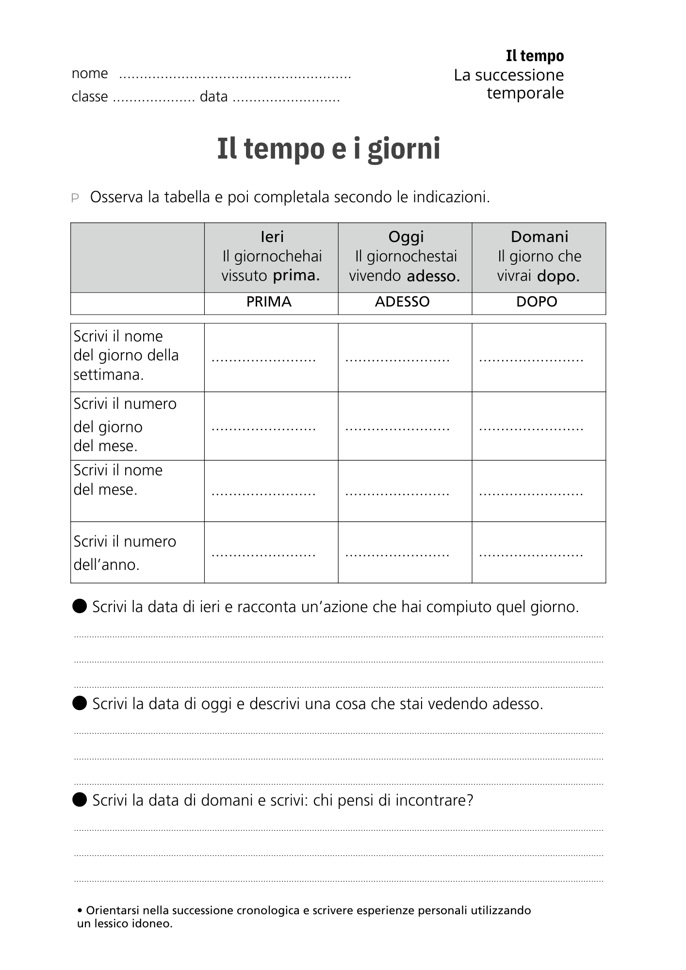 Anteprima scheda didattica sulla successione temporale 1