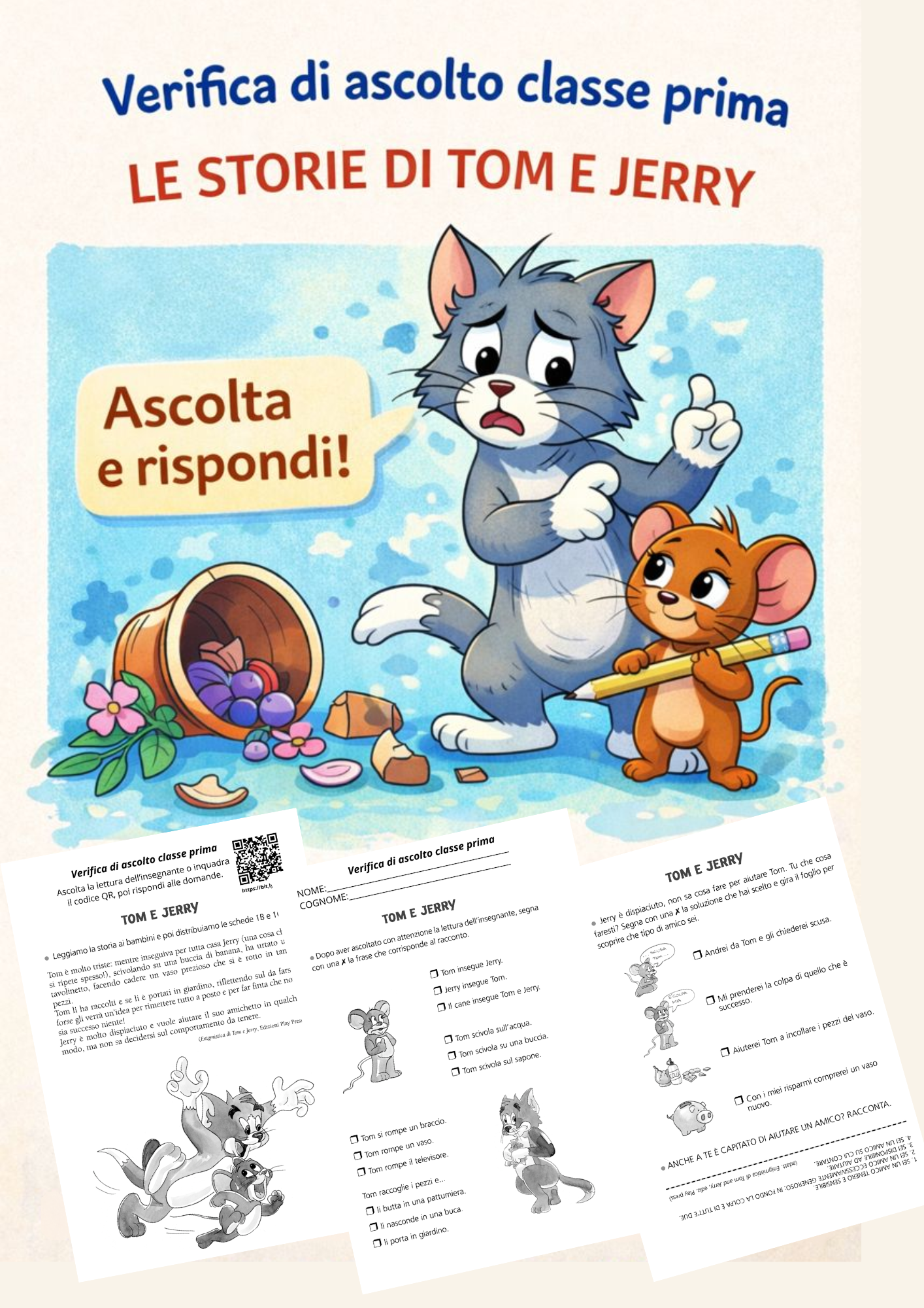 Verifica di ascolto classe prima italiano - Le storie di Tom e Jerry