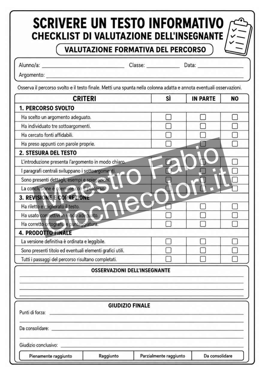 Anteprima checklist di valutazione del percorso sul testo informativo