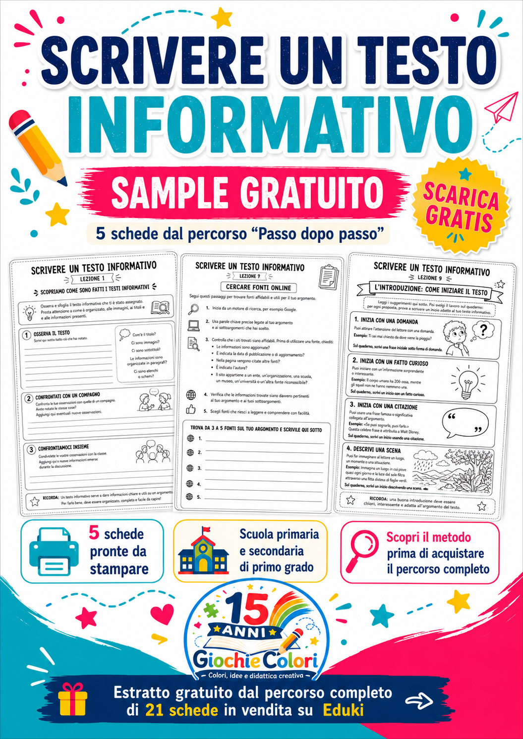 Sample gratuito di cinque schede del percorso Scrivere un testo informativo