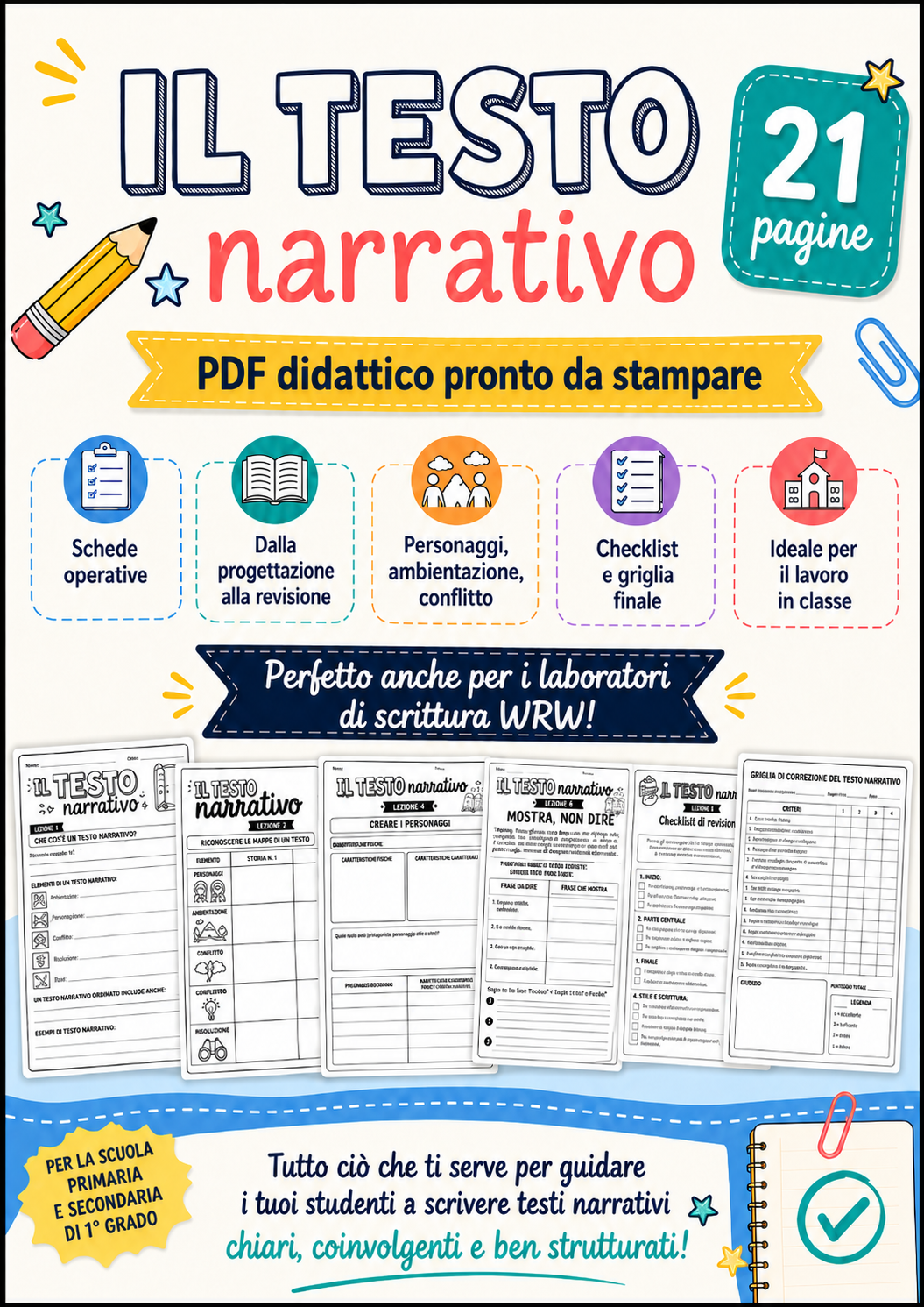 Copertina promozionale del PDF Il testo narrativo - 20 attività coinvolgenti
